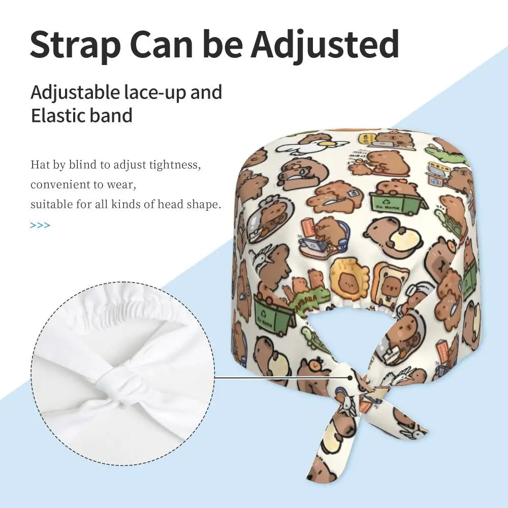Custom Cartoon Capybara Medical Staff Scrubs Hat Women Men Comic Doctor Nursing Surgical Cap Scrub Caps