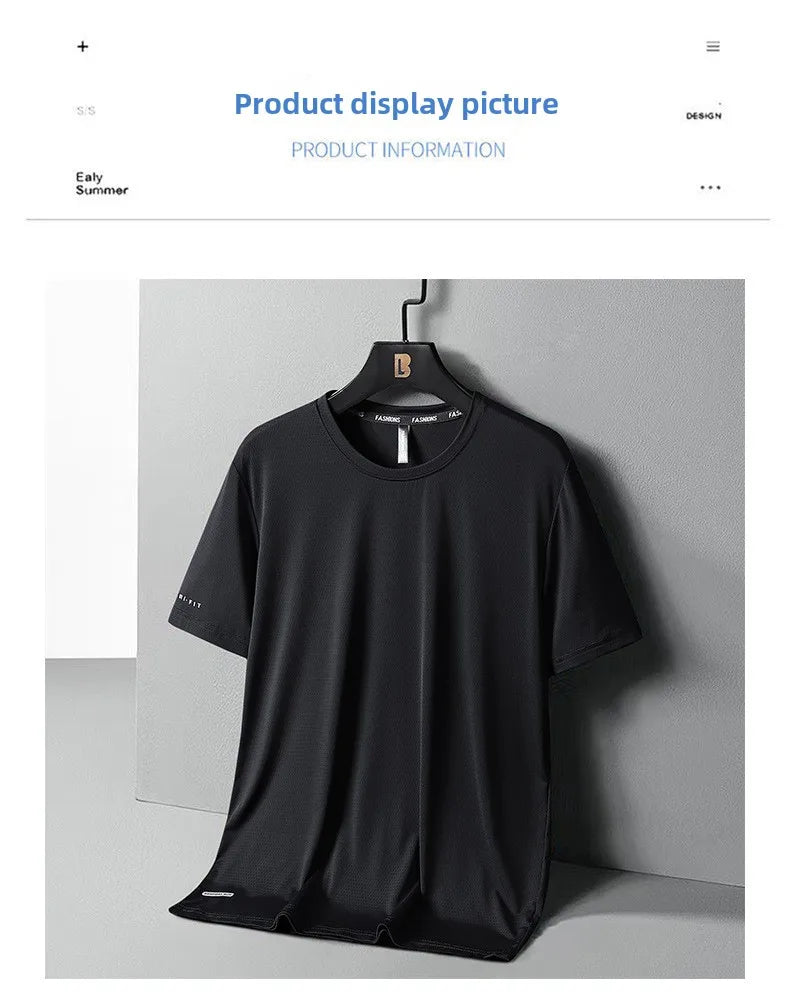 High-Quality Ice Silk T-Shirts Men Plus Size 8XL Male Tshirt Man Tee Shirt Breathable Wearing Tee Tops Running Fast Shipping