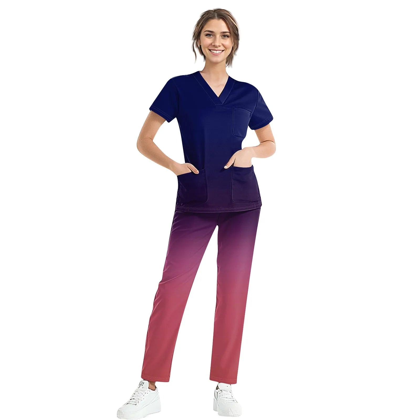 Women Medical Uniforms Slim Fit Scrubs Sets Tops Straight Pant Nurses Accessories Dental Clinic Beauty Salon Workwear Clothes