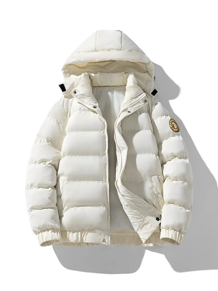 Winter Man Down Jacket Simple Solid Color Stand Collar Male Hooded Coat Thicken Cold-proof Loose Comfortable Men Outerwear