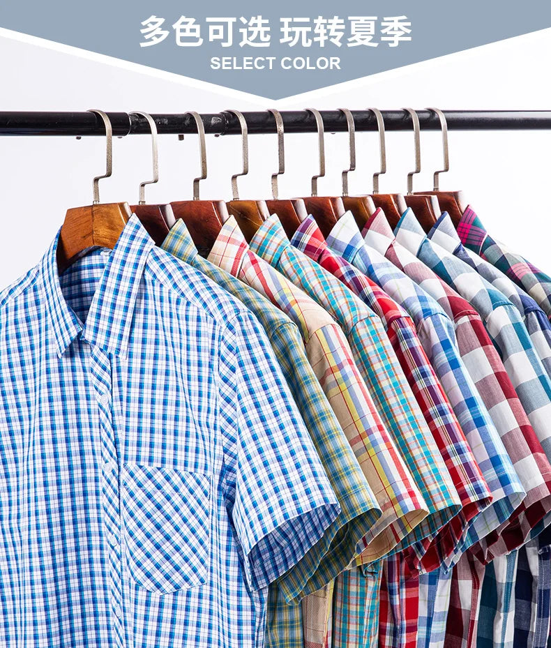 Plus Size 8XL 7XL New Men's Shirts Short Sleeve Cotton Plaid Shirt Summer Fashion Thin Soft Classic Basic Casual Male Clothing