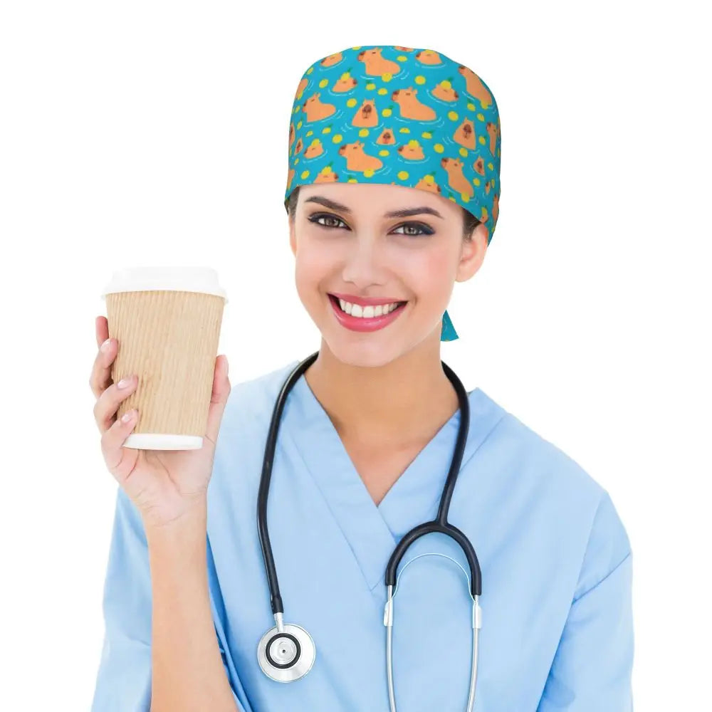 Custom Cartoon Capybara Medical Staff Scrubs Hat Women Men Comic Doctor Nursing Surgical Cap Scrub Caps
