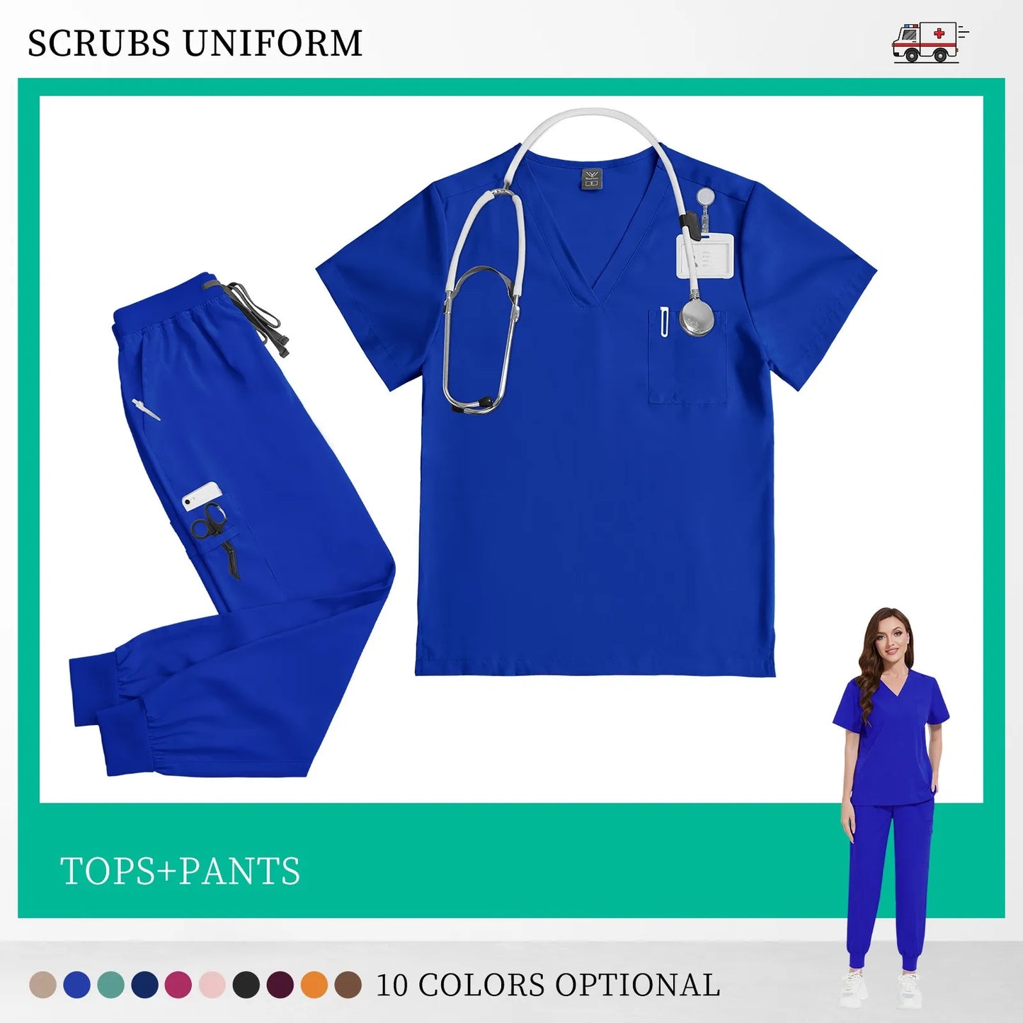 Beauty Salon Work Set Operating Room Scrub Nursing Uniforms with Antibacterial Wrinkle Doctor Medical Workwear Nurse Accessories