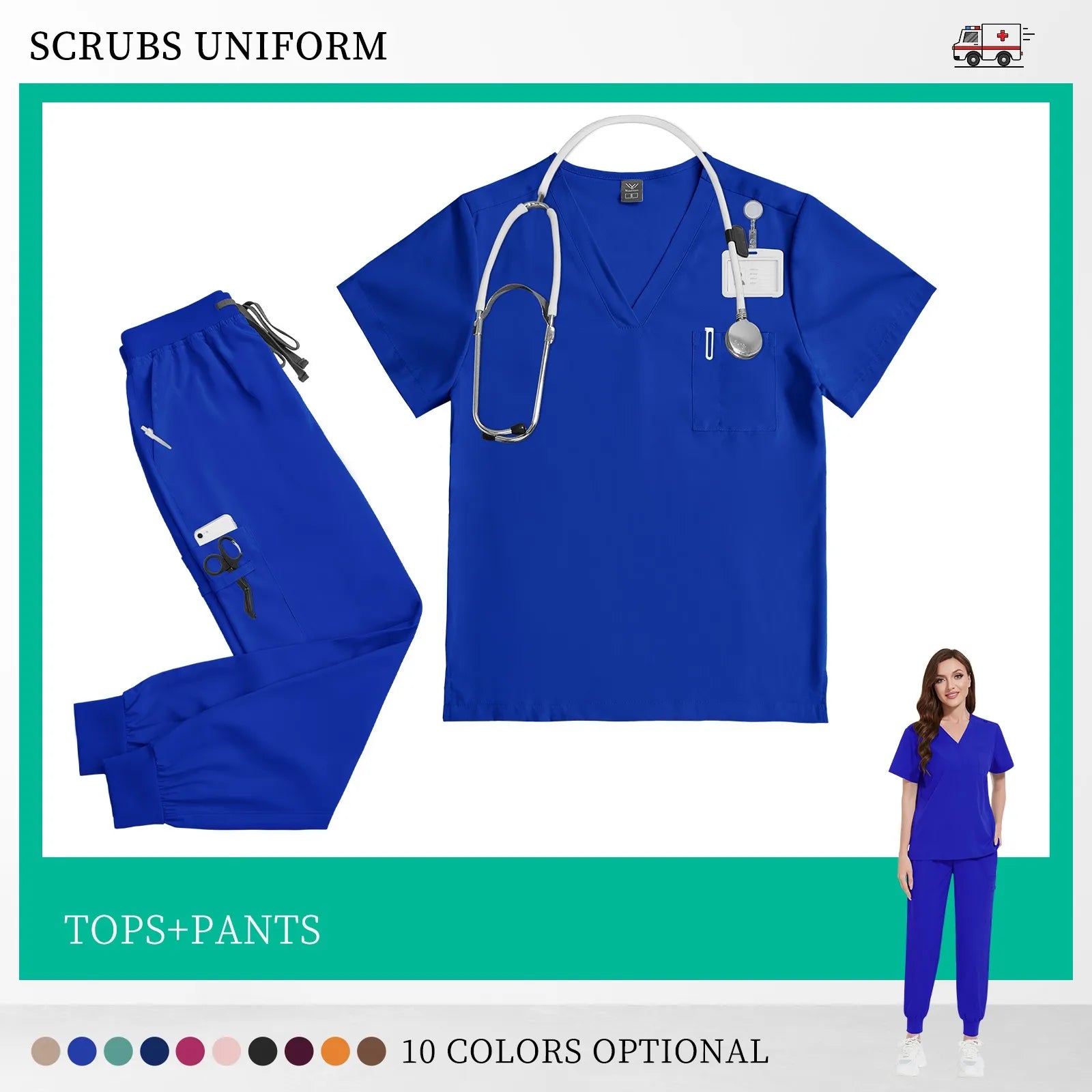 Beauty Salon Work Set Operating Room Scrub Nursing Uniforms with Antibacterial Wrinkle Doctor Medical Workwear Nurse Accessories