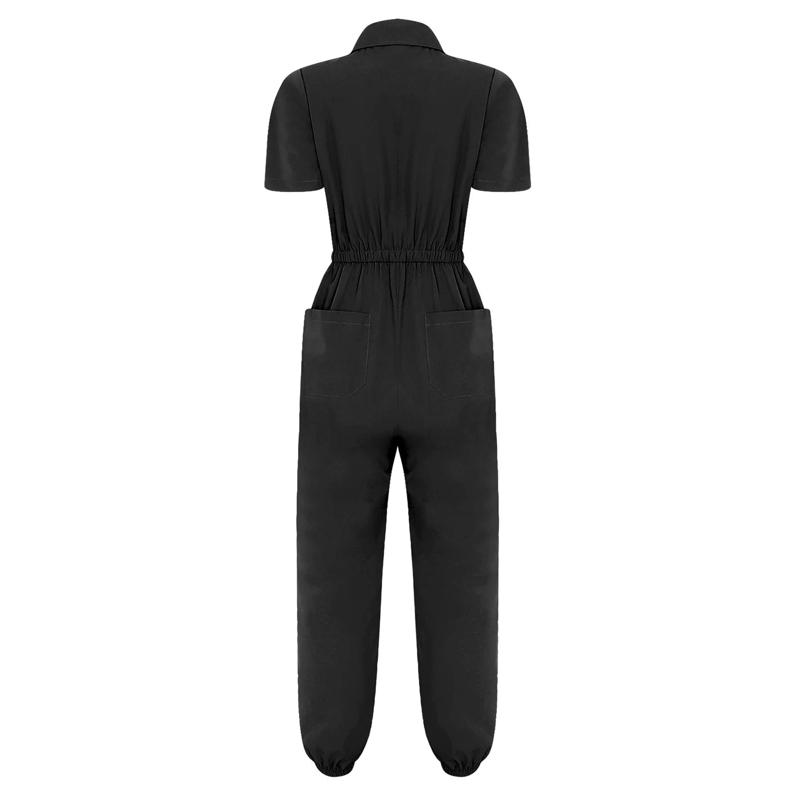 Womens Short Sleeve Scrubs Jumpsuit Front Zipper Elastic Waist Jogger Pants Rompers Nurse Doctor Workwear for Caring Nursing