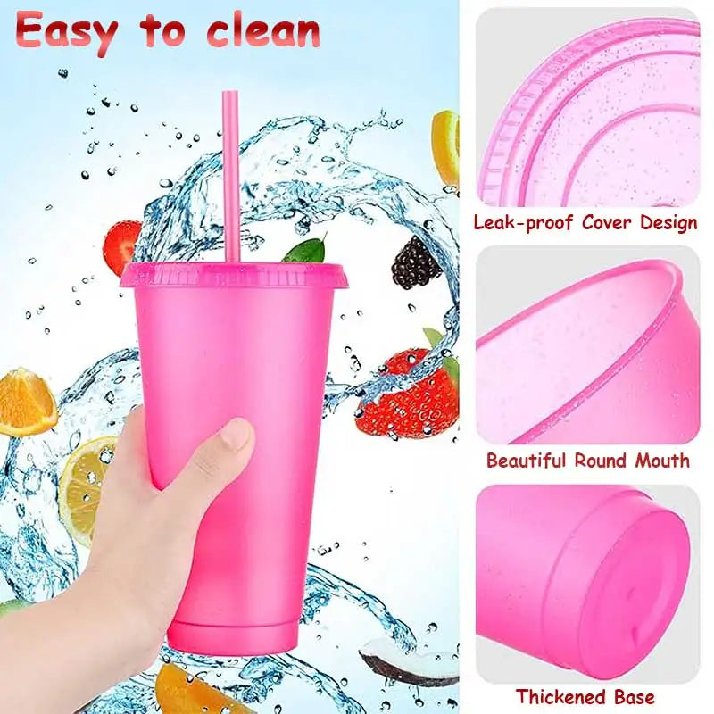 Cups withStrawsandwithStraw ReusableWaterBottle Iced CoffeeTravel Mug AdultsPlastic Cups forPartiesMixedcolor24oz