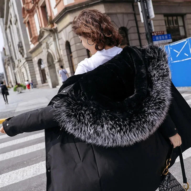 Winter Jacket New Women Parka Clothes Long Coat Wool Liner Hooded Jacket Fur Collar Thick Warm Snow Wear Padded Parka