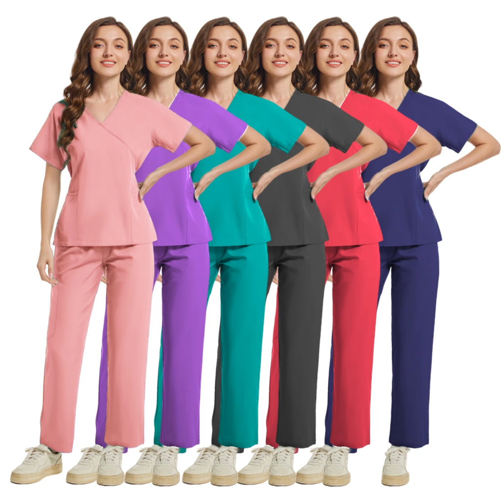 Slim Fit Women Scrubs Sets Hospital Medical Uniforms Nurses Accessories Dental Clinic Beauty Salon Spa Workwear Scrubs Tops Pant