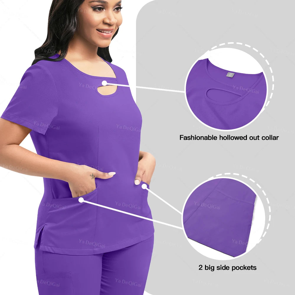 Beauty Workwear Women Medical Nurses Uniform Surgical Scrubs Set Spa Top Pants Clinic Carer Clothes Nursing Uniforms Jogger Suit