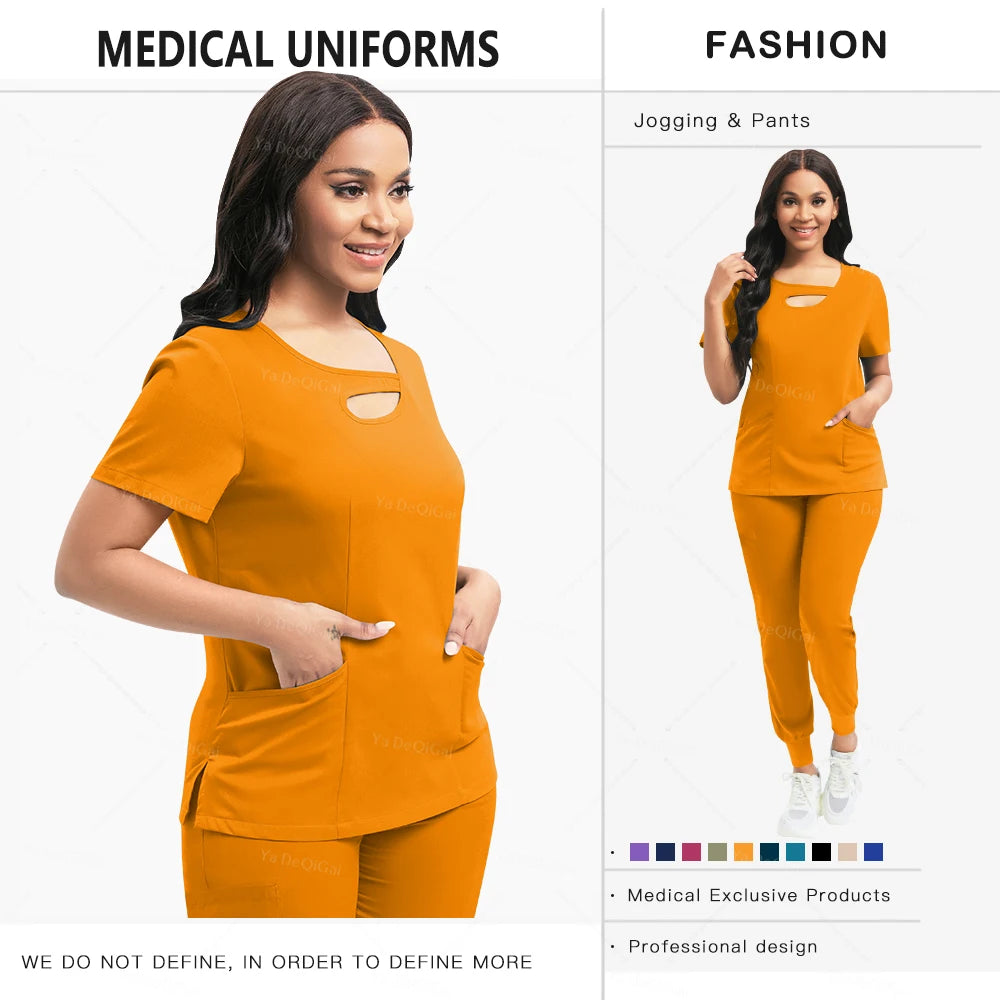 Beauty Workwear Women Medical Nurses Uniform Surgical Scrubs Set Spa Top Pants Clinic Carer Clothes Nursing Uniforms Jogger Suit