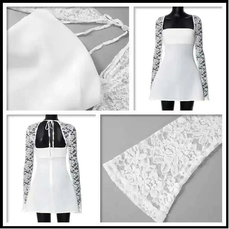 Townlike Lace Patchwork Waist Wrap A-line Dress Women Mini 2024 Autumn Winter Dress Backless Nightclub Sexy Party Dresses