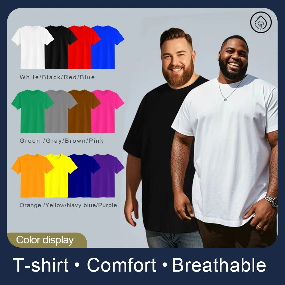 S-9XL plus-size men's T-shirt, solid color T-shirt, oversized T shirt
