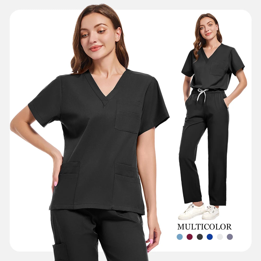 New Scrubs Set Medical Uniforms Stretch Scrub Tops With Pocket Pants Nurse Uniform Doctor Surgery Overalls Beauty Salon Workwear