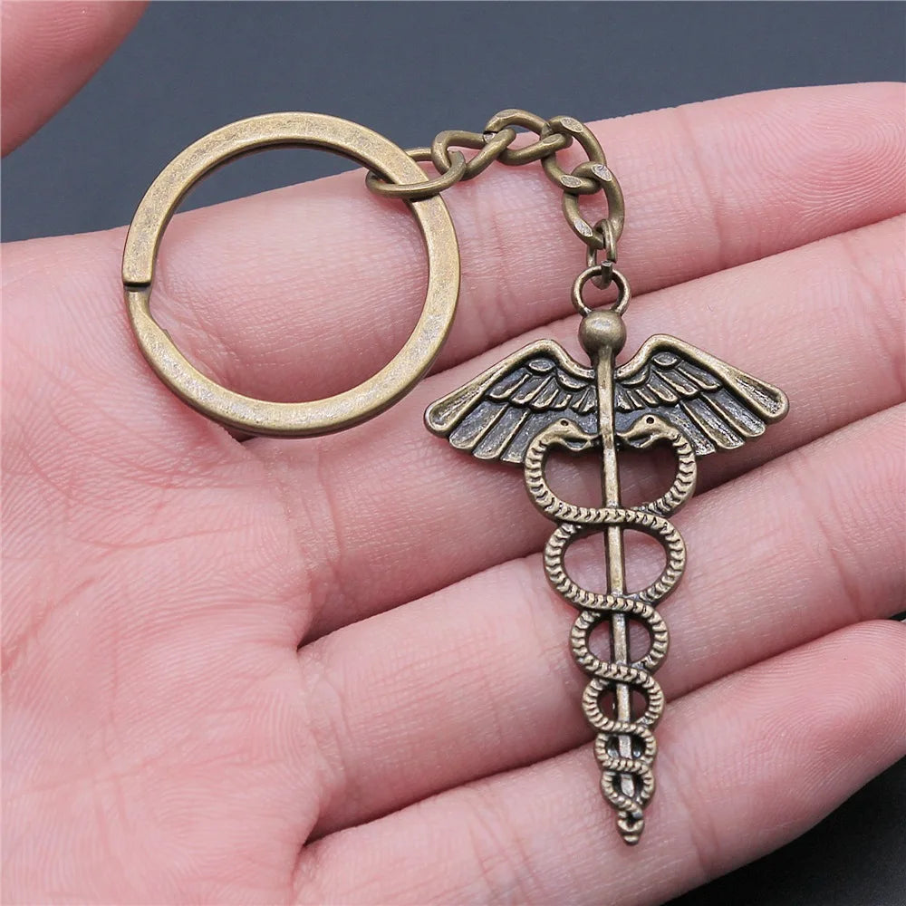 Nurse Doctor Needle Syringe Stethoscope EMT Caduceus Medical Symbol Brain Lungs Keychain Jewelry Medicine Graduate Gift