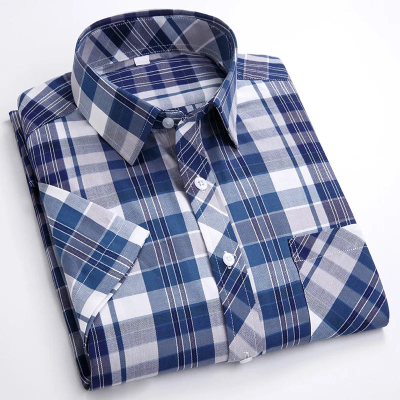 Plus Size 8XL 7XL New Men's Shirts Short Sleeve Cotton Plaid Shirt Summer Fashion Thin Soft Classic Basic Casual Male Clothing