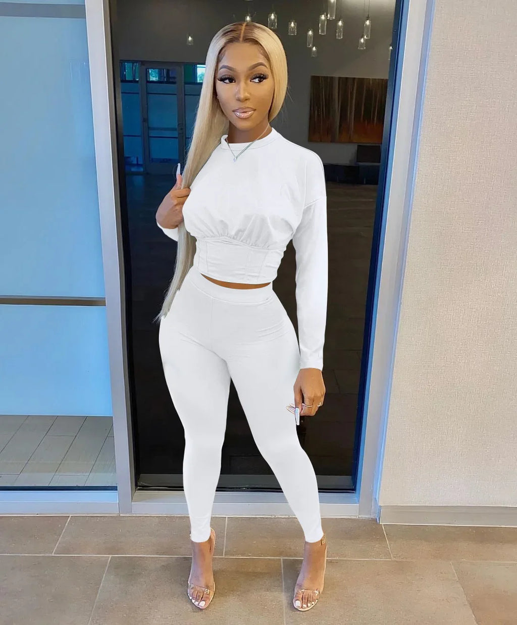 New Autumn Women's Pure Color Sports Waist Suit Fashion Casual Two-piece Set