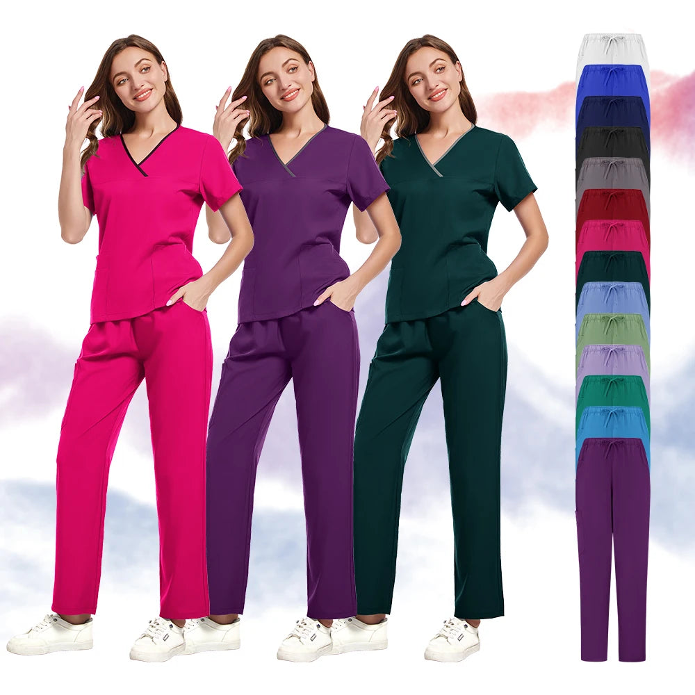 Nurse Scrubs New Fashion Medical Scrub Soft Breathable Jogger Pants Set Surgical Uniforms Woman Nursing Clinical Doctor Workwear