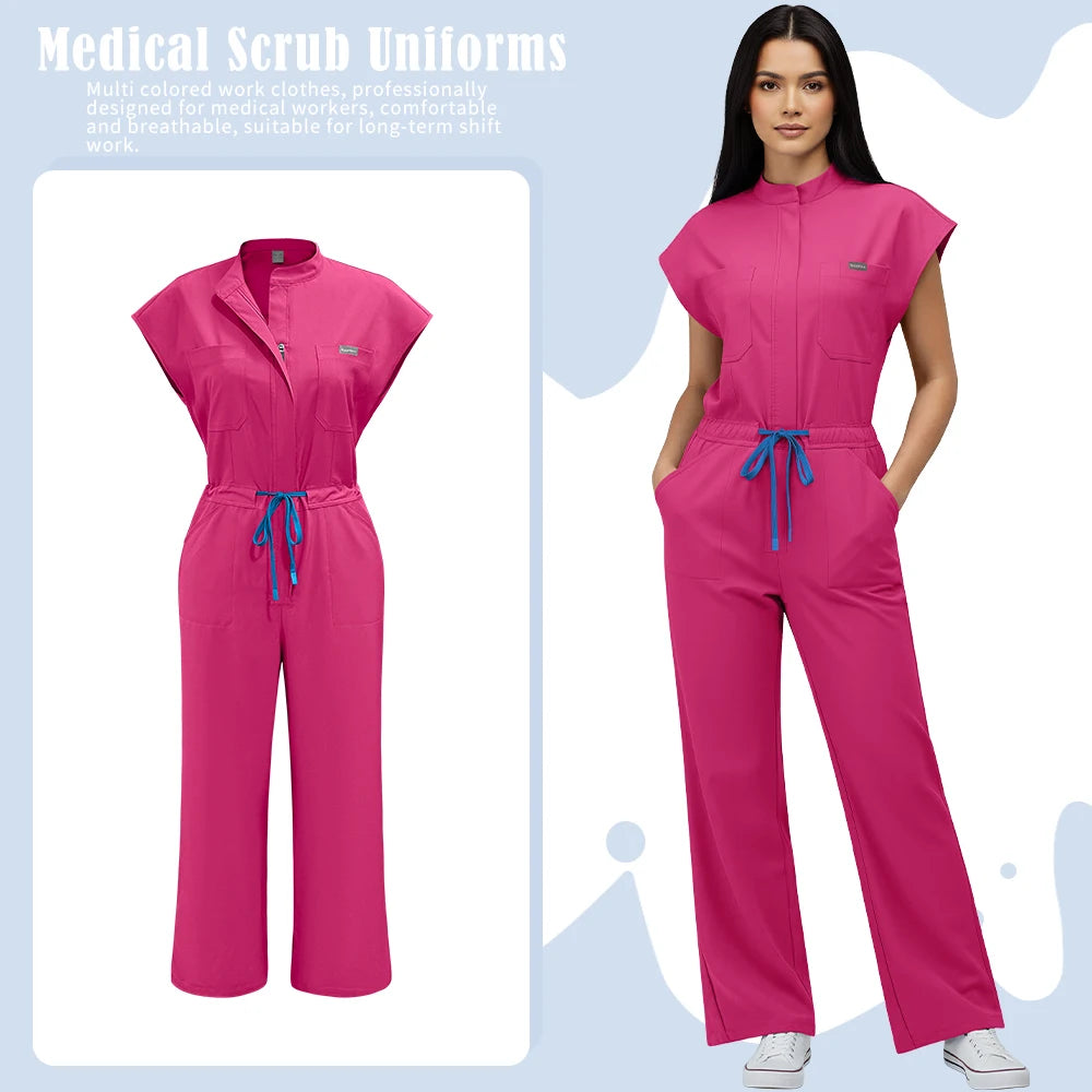 Medical Uniform Nursing Surgical Gown High Quality Elastic Bodysuit Healthcare Pharmacy Solid Color Jumpsuits Wholesale Workwear