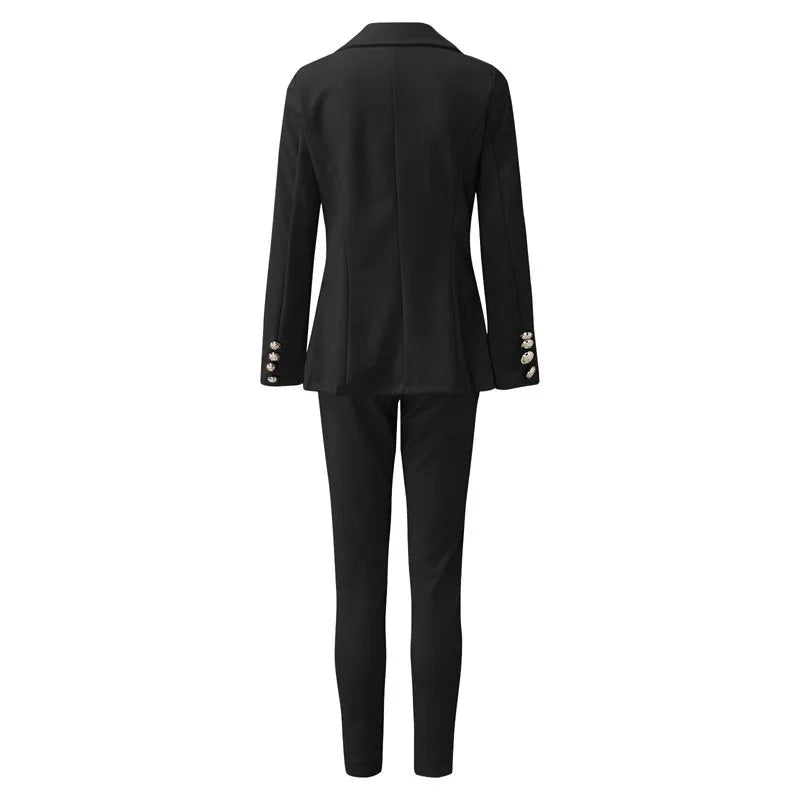 Women Two Pieces Pant Sets Formal Business Double Breasted Blazers Jacket Pants 2 Piece Set Elegant Ladies Suits Office Lady