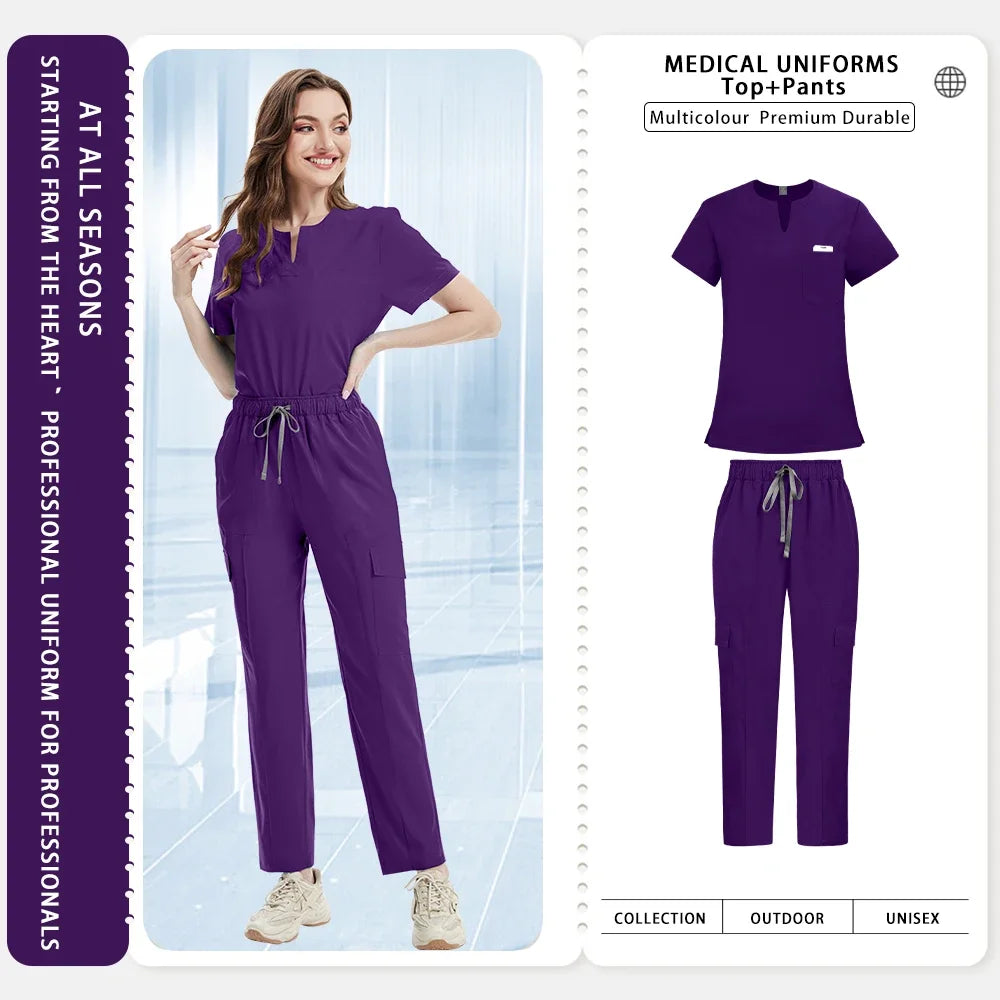 Medical Scrub Set Women Uniform New Doctor Nurse Surgical Uniform Durable Dental Pediatric Quick-Dry Healthcare Service Workwear