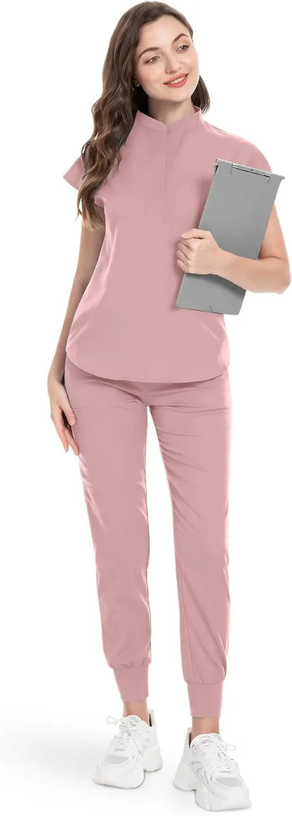 niaahinn Scrubs Set for Women Nurse Uniform Jogger Suit Stretch Top & Pants with Multi Pocket for Nurse Esthetician Workwear