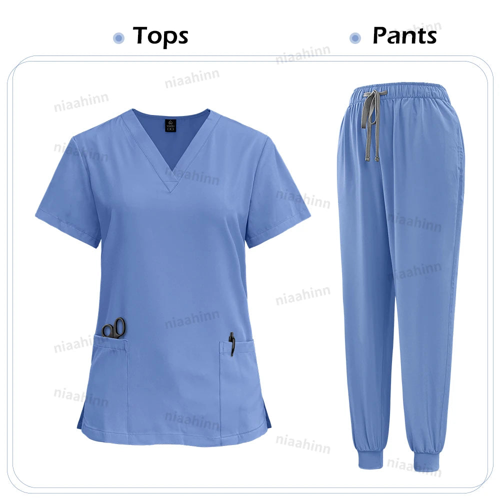 Medical Scrub Nursing Surgical Gown High Quality Elastic Scrub Healthcare Pharmacy Solid Color Uniform Wholesale Workwear Unisex