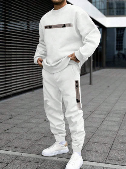 Men's Autumn and Winter Set With Future Print Casual Long Sleeve Pants Two-pieces Suit Comfortable Sportswear Suit Crew Neck