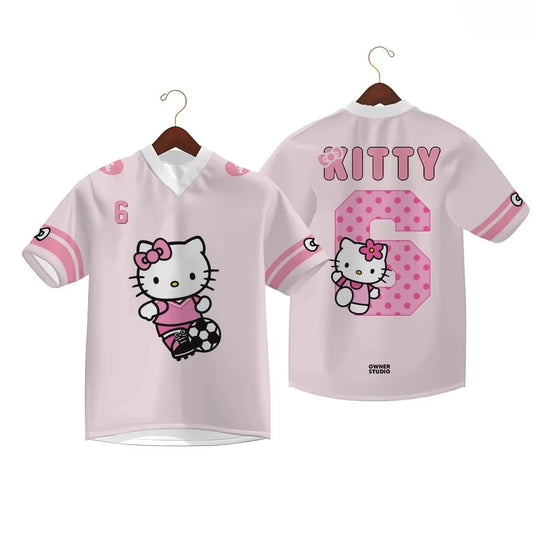 2025 Cartoon Hello Kitty 3D Print Short Sleeved T-shirt Men Women Summer Fashion Leisure Breathable Quick Drying Football Jersey