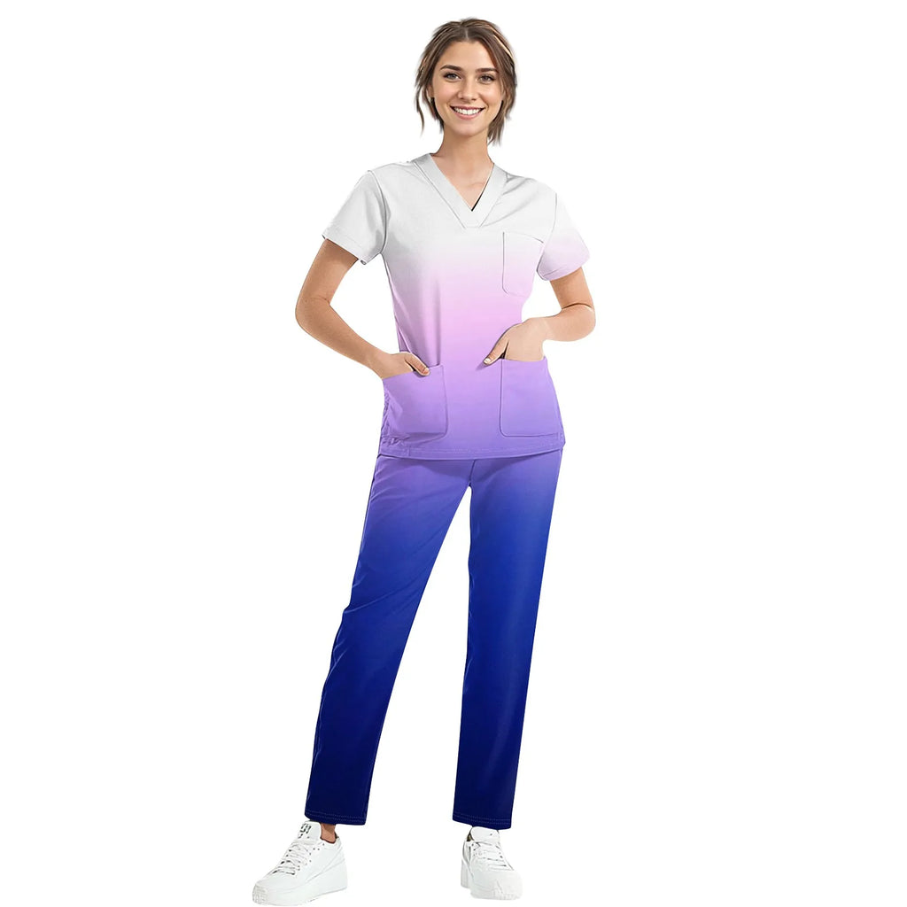 Women Medical Uniforms Slim Fit Scrubs Sets Tops Straight Pant Nurses Accessories Dental Clinic Beauty Salon Workwear Clothes