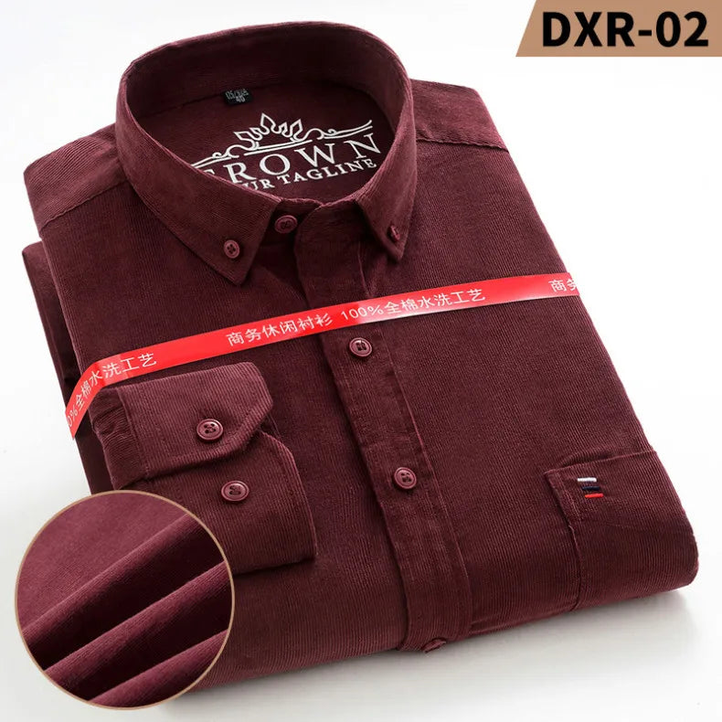 Size S-7XL Men's Corduroy Shirt Long Sleeve Cotton Casual Regular Fit Soft Comfortable Formal Dress Shirts Blouse Men Clothes