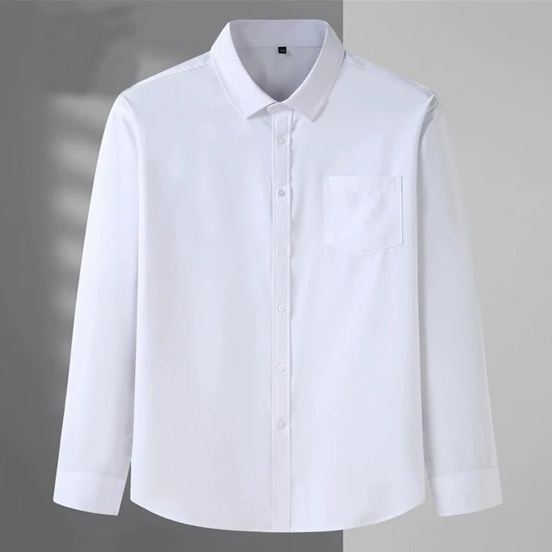 Spring and Autumn Large Size 15XL Men's Long-sleeved Shirt High Elastic Solid Color Shirt 12XL 11XL 10XL 9XL 8XL 7XL 200kg
