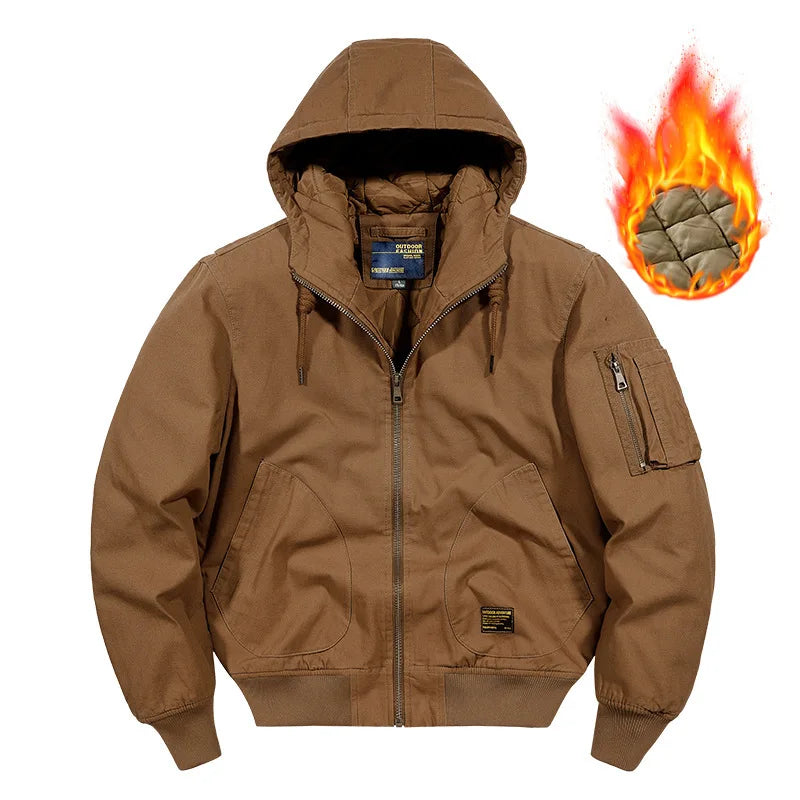 Winter Bomber Jacket 100% Cotton Hooded Warm Thick Overcoat Quilted Cotton Padded Tactical New Parkas Thermal Parkas Coats