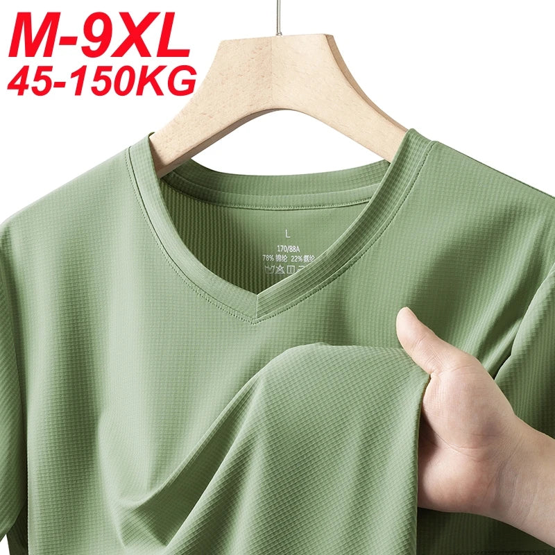 Plus Size 9xl 150kg T-Shirts Men Oversized Short Sleeve Tshirts 2025 Summer Quick Dry Men's T-Shirt Large Tee Tops 6xl 7xl 8xl