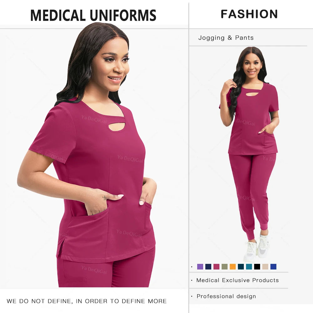 Beauty Workwear Women Medical Nurses Uniform Surgical Scrubs Set Spa Top Pants Clinic Carer Clothes Nursing Uniforms Jogger Suit