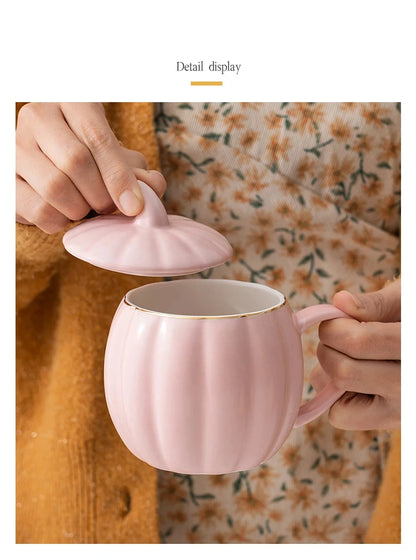 Multicolored Pumpkin Breakfast Mug Household Water Cup Ceramic Coffee Cups with Lid High Beauty Couple Oat Mugs Drinkware