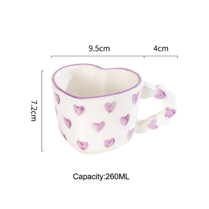 Cute Ins Style Heart Shape Coffee cup with Saucer Hand Painted Love Ceramics Mug Festival Gifts Afternoon tea Cup Breakfast cups