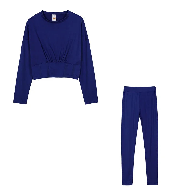 New Autumn Women's Pure Color Sports Waist Suit Fashion Casual Two-piece Set