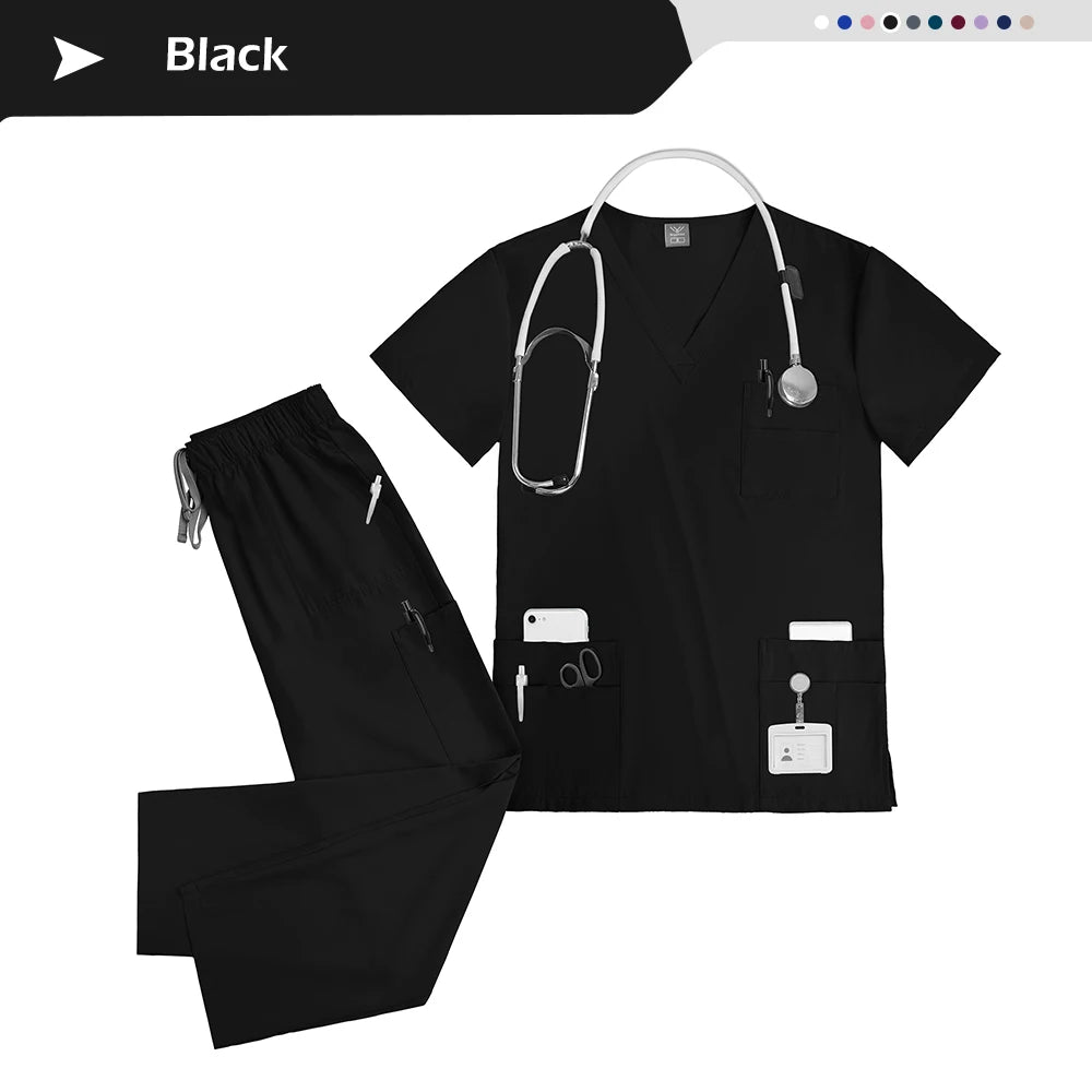 Nursing Elastic Scrubs Anti-Wrinkle Surgical Uniforms Woman Breathable Short Sleeved Top and Pants Sets Nurse Uniform Scrub Suit