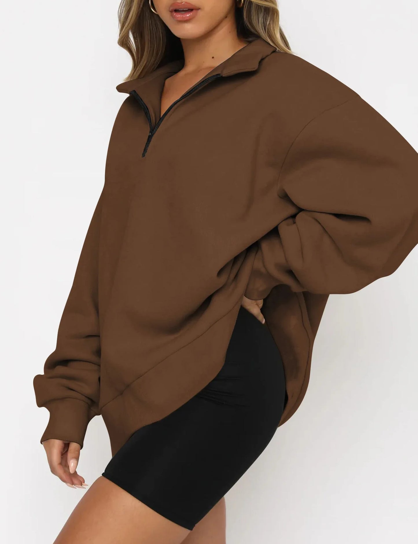 Women Sweatshirts Turn Down Collar Zipper Pullovers Long Sleeve Spliced Thick Warm Sweatshirt Outwear Autumn Winter 2024