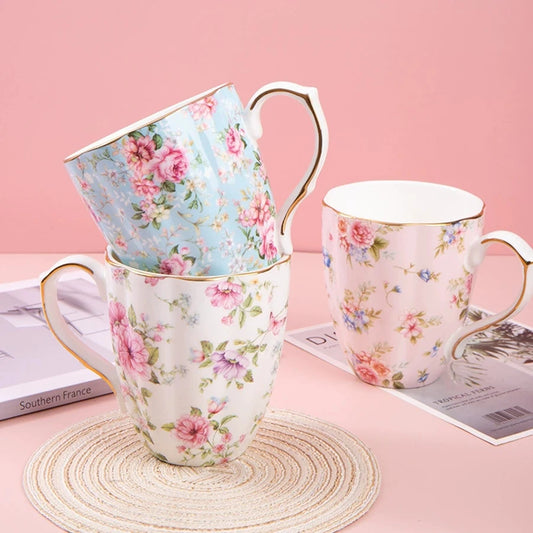 460ML Pumpkin-shaped Ceramic Mug Full cup of flower pattern Coffee Cup Big capacity Breakfast Milk tea cups Gift For Kids Girls