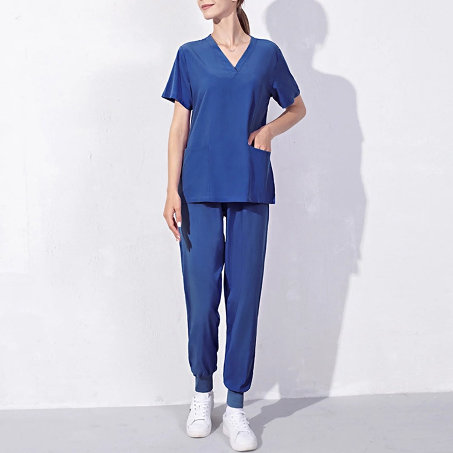 Nursing Uniforms Two Piece Unisex Shorts Scrub Sets Sleeve Pocket Top Tee Loose Pants Beauty Salon Workwear Overalls Plus Size
