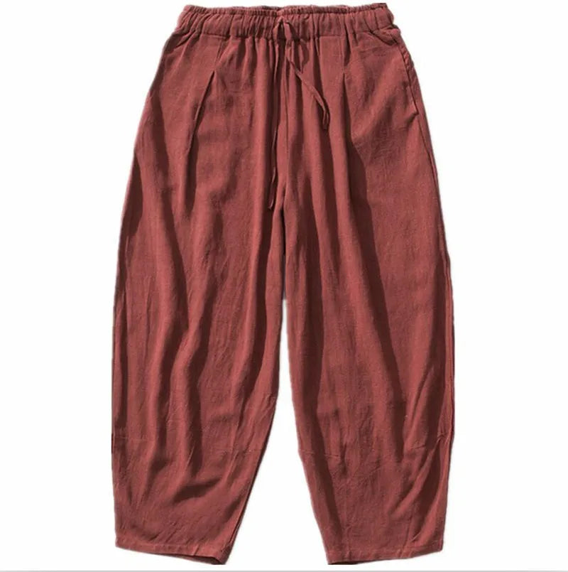 Large Size 6XL 7XL Men's Wide Leg Pants Cotton Linen Loose Harem Pants Summer Trousers Male Loose Pants Drawstring men clothing