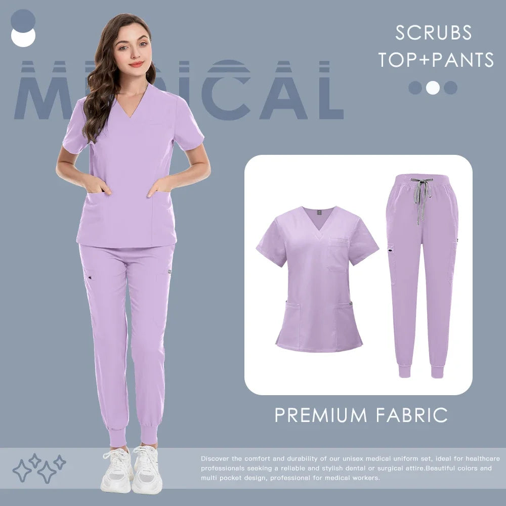 Scrub Set For Men Women Premium Nurse Uniform Medical Jogger Set Hospital Accessories Dental Clinic Lab Workwear Scrub Top Pants