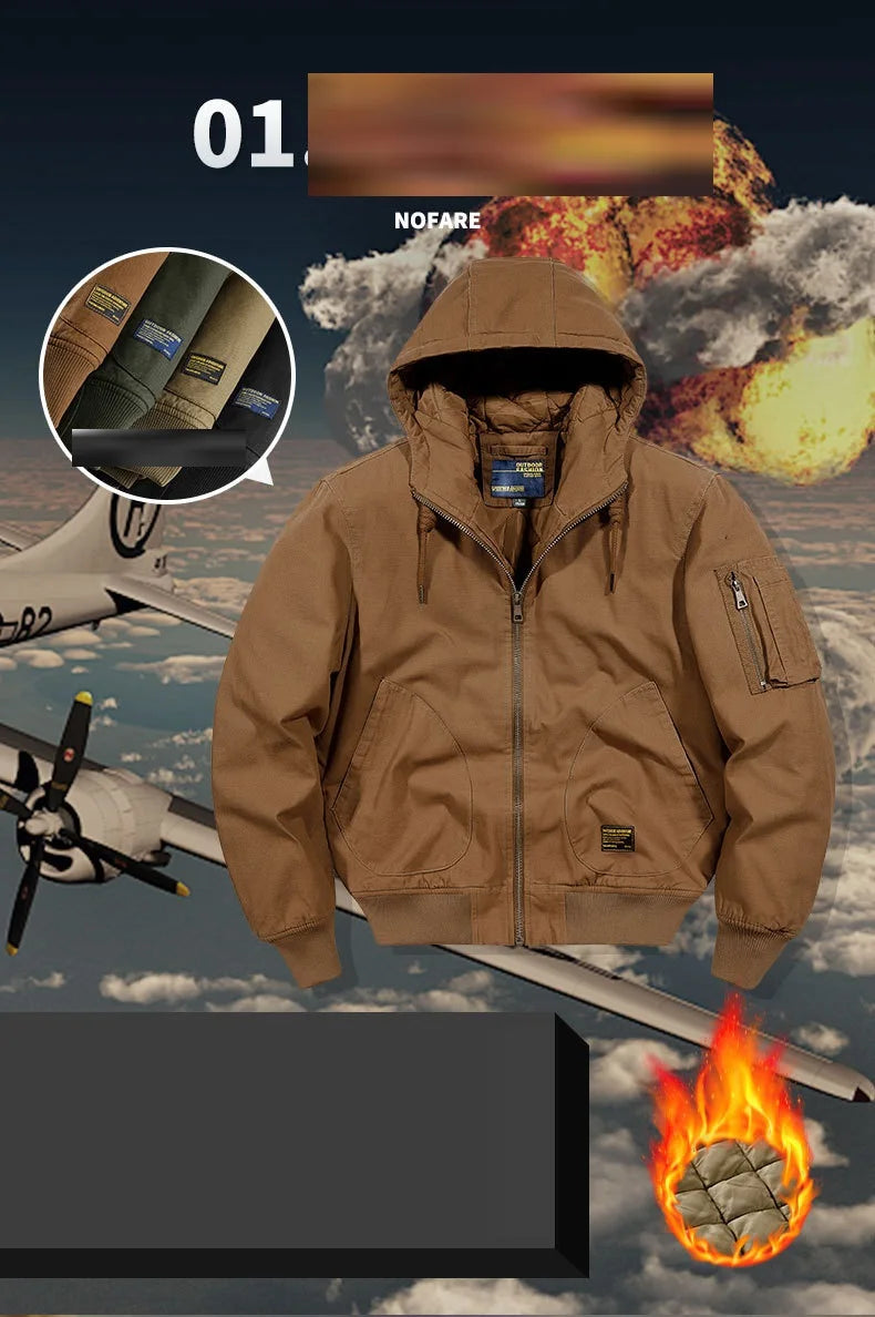 Winter Bomber Jacket 100% Cotton Hooded Warm Thick Overcoat Quilted Cotton Padded Tactical New Parkas Thermal Parkas Coats