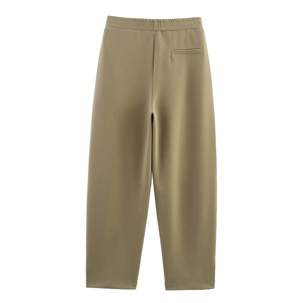 2025 New Women's Clothing European and American Style Fashion Washed Double-Sided Fabric Casual Pleated Pants