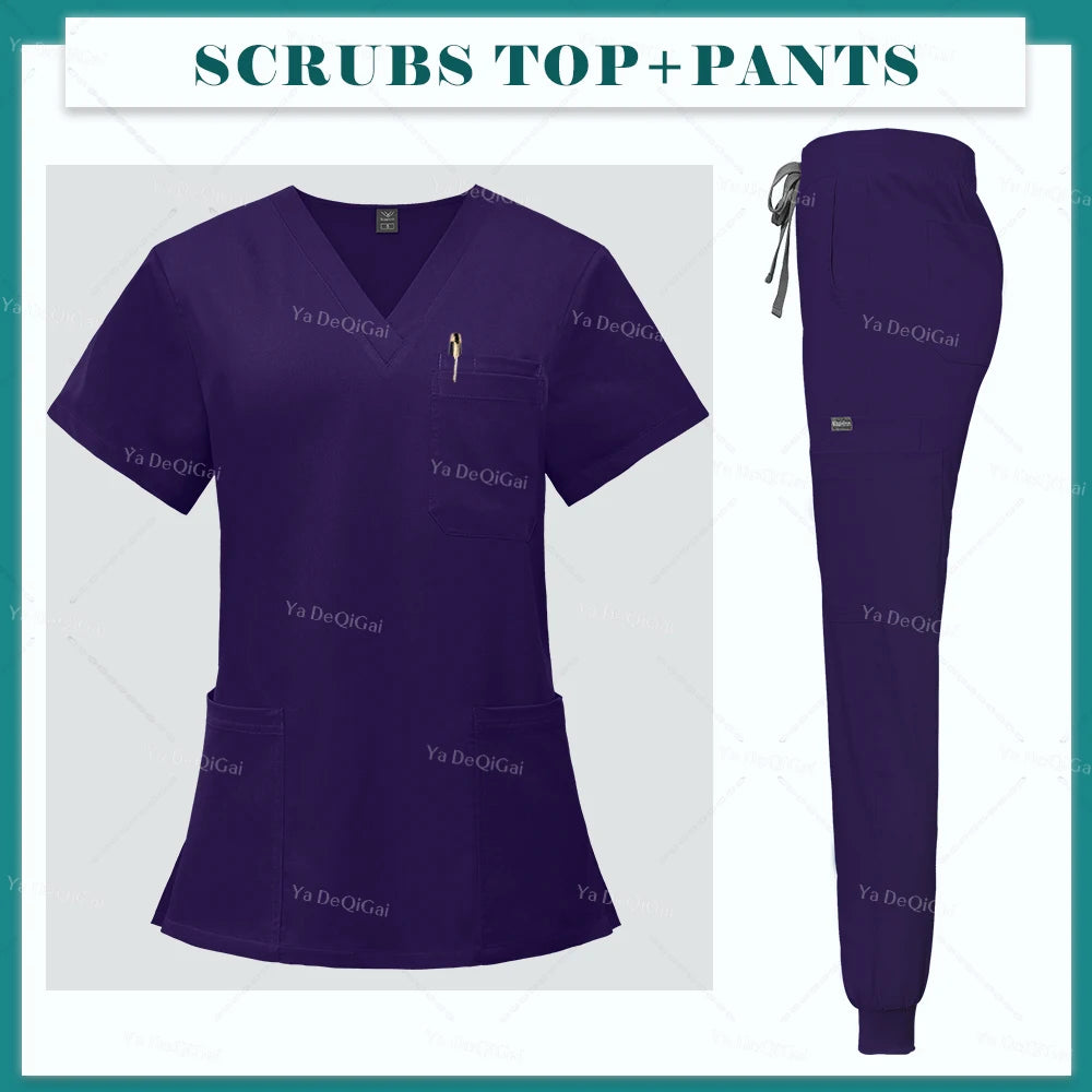 High Scrubs Set Nurse Accessories Medical Uniform Nursing Workwear Dental Clinical Top Pants Lab Clothing Surgical Overall Suits