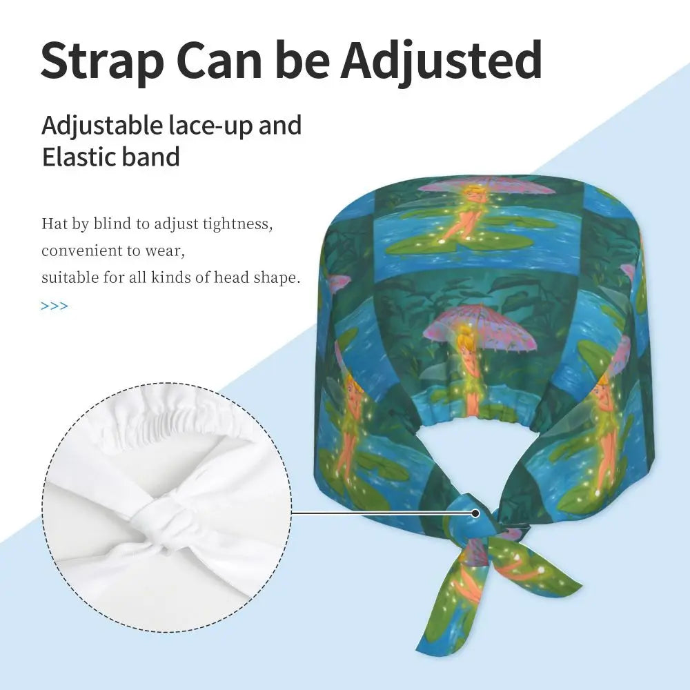 Custom Tinker Bell Breathable Nursing Work Cap Surgical Scrub Caps Unisex Nurse Medical Cap Cartoons Scrubs Hat Medical Surgical