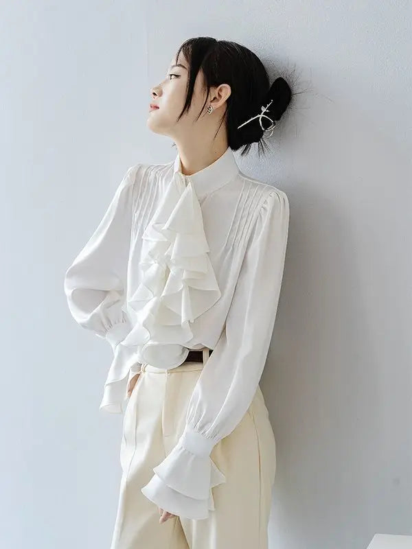 Office Lady Shirts for Women White Elegant Clothing All-match Fashion Korean Style High Street Chic Long Sleeve Spring Autumn