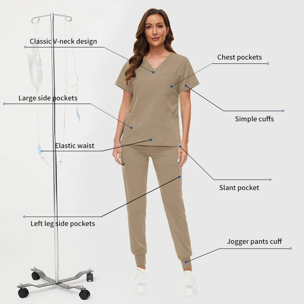 Hospital Scrub Sets Uniform Women Jogger Suit Nurse Accessories Medical Surgical Scrub Sets Pharmacy Healthcare Work Wear Unisex