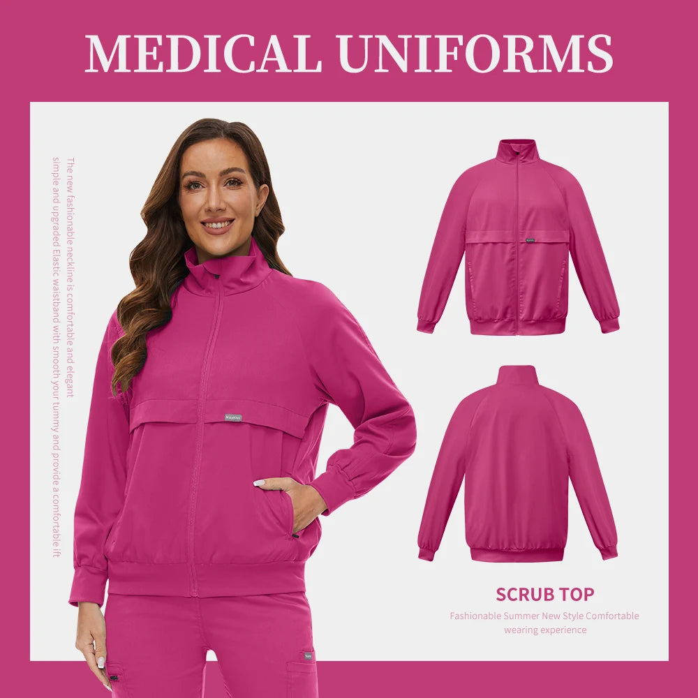 Medical Hospital Scrub Uniforms Medical Scrubs Tops Zipper Nursing Scrubs Jacket for Women High Quality Warm Outerwear Work Wear